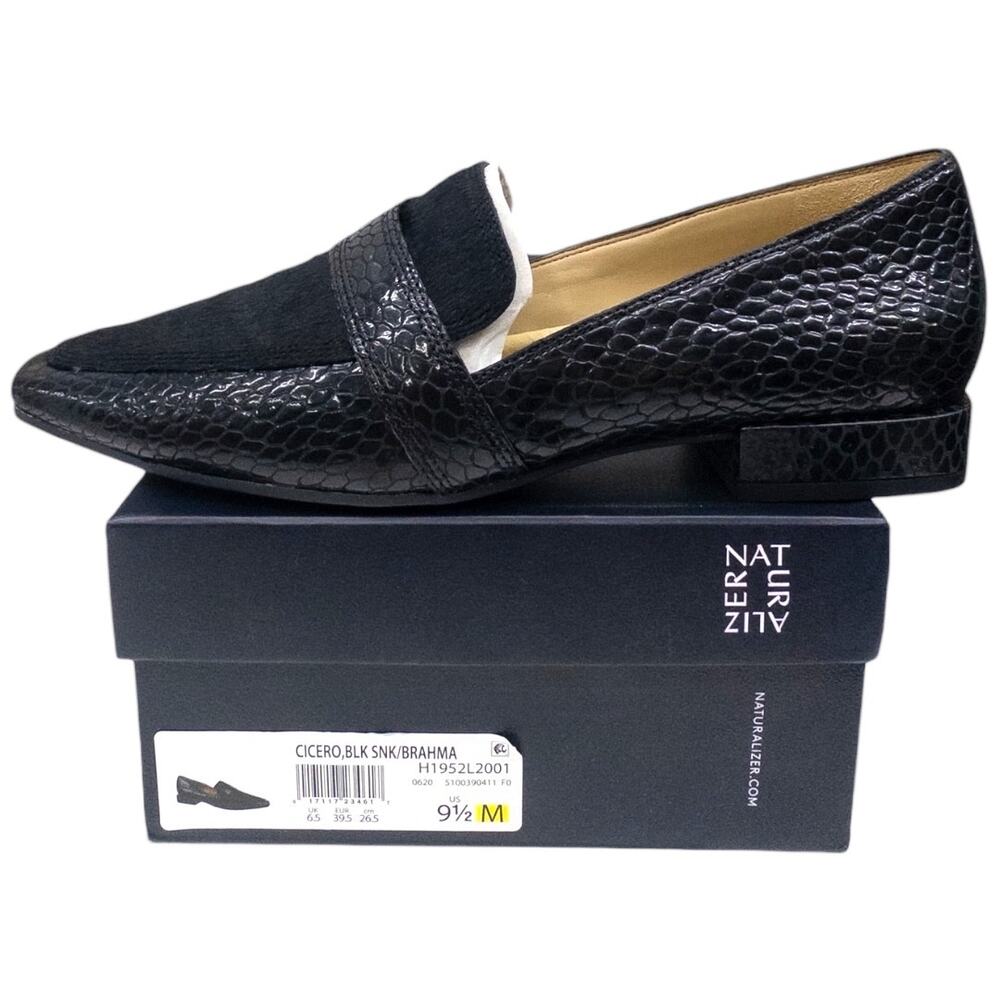 Naturalizer Cicero Women's Moccasin Flats Black Leather Calf Hair Size 9.5